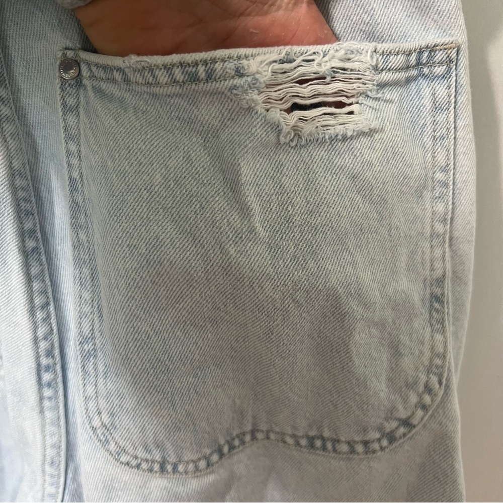 & Denim Denim Cut Off Overalls Shorts Light Wash Boho Coastal Cowgirl Size S - Picture 8 of 12